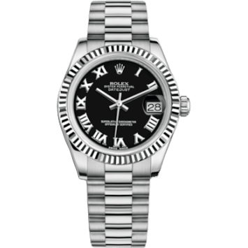 Rolex Datejust 31 White Gold Fluted / President / Black Roman 178279-0082