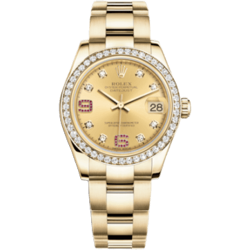 Rolex Datejust 31 Yellow Gold Diamond / Oyster / Champagne Diamonds Rubies 178288-0062