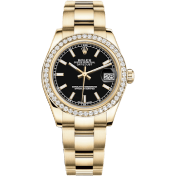 Rolex Datejust 31 Yellow Gold Diamond / Oyster / Black 178288-0075