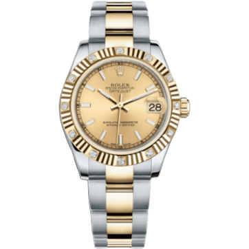 Rolex Datejust 31 Rolesor Yellow Fluted Diamond / Oyster / Champagne 178313-0017