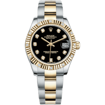 Rolex Datejust 31 Rolesor Fluted Diamond / Oyster / Black Diamond 178313-0043v