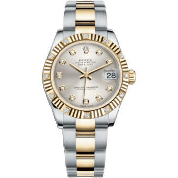 Rolex Datejust 31 Rolesor Yellow Fluted Diamond / Oyster / Silver Diamond 178313-0051