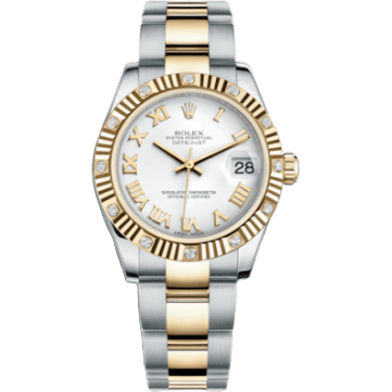 Rolex Datejust 31 Rolesor Yellow Fluted Diamond / Oyster/ White Roman 178313-0061