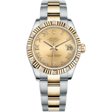 Rolex Datejust 31 Rolesor Fluted Diamond / Oyster / Champagne Roman 178313-0071.