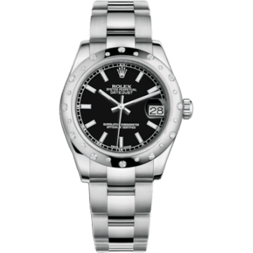 Rolex Datejust 31 Stainless Steel Domed Diamond / Oyster / Black 178344-0057