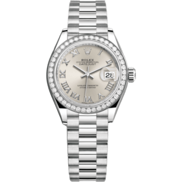 Rolex Lady-Datejust 28 Platinum Diamond / President / Silver Roman 279136rbr-0007