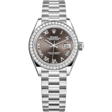 Rolex Lady-Datejust 28 Platinum Diamond / President / Dark Grey Roman 279136rbr-0010