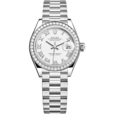 Rolex Lady-Datejust 28 Platinum Diamond / President / White Roman 279136rbr-0013