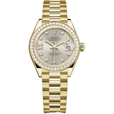 Rolex Lady-Datejust 28 Yellow Gold Diamond / President / Silver Diamond 279138RBR-0001