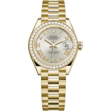 Rolex Lady-Datejust 28 Yellow Gold Diamond / President / Silver Roman 279138RBR-0017