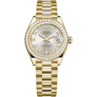 Rolex Lady-Datejust 28 Yellow Gold Diamond / President / Silver Diamond 279138RBR-0019