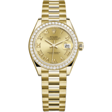 Rolex Lady-Datejust 28 Yellow Gold Diamond / President / Champagne Roman 279138RBR-0021