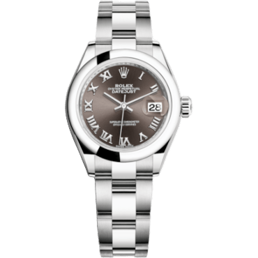 Rolex Lady-Datejust 28 Stainless Steel Domed / Oyster / Dark Grey Roman 279160-0012