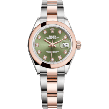Rolex Lady-Datejust 28 Rolesor Rose Domed / Oyster / Olive Diamond 279161-0008