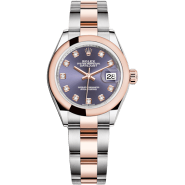 Rolex Lady-Datejust 28 Rolesor Rose Domed / Oyster / Aubergine Diamonds 279161-0016