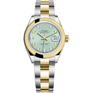 Rolex Lady-Datejust 28 Rolesor Yellow Domed / Oyster / Mint Green Tuxedo 279163-0016