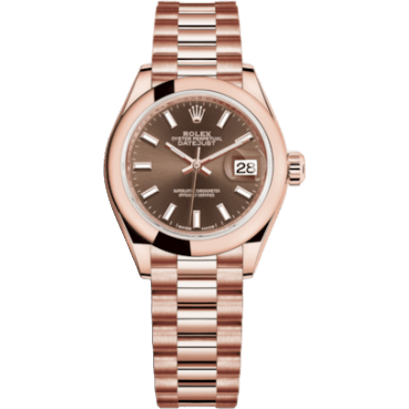 Lady-Datejust 28 Everose Domed / President / Chocolate