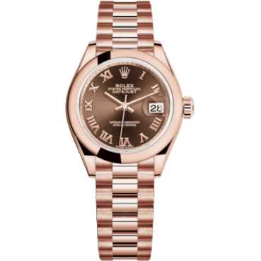Lady-Datejust 28 Everose Domed / President / Chocolate Roman