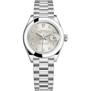Rolex Lady-Datejust 28 Platinum Domed / President / Silver Diamond 279166-0001