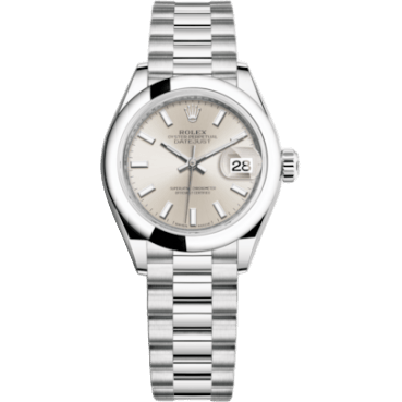 Rolex Lady-Datejust 28 Platinum Domed / President / Silver 279166-0006