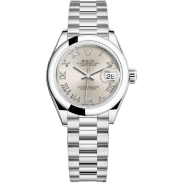 Rolex Lady-Datejust 28 Platinum Domed / President / Silver Roman 279166-0007