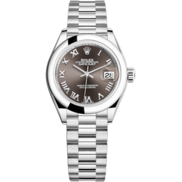Rolex Lady-Datejust 28 Platinum Domed / President / Dark Grey Roman 279166-0010
