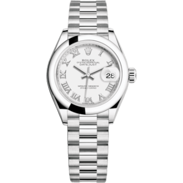 Rolex Lady-Datejust 28 Platinum Domed / President / White Roman 279166-0013