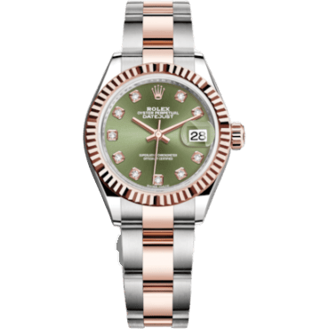 Rolex Lady-Datejust 28 Rolesor Rose Fluted / Oyster / Olive Diamonds 279171-0008