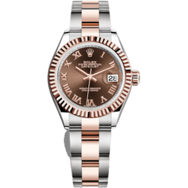 Rolex Lady-Datejust 28 Rolesor Rose Fluted / Oyster / Chocolate Roman 279171-0010