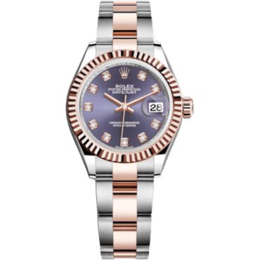 Rolex Lady-Datejust 28 Rolesor Rose Fluted / Oyster / Aubergine Diamonds 279171-0016