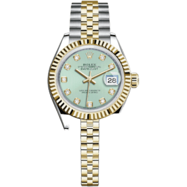 Rolex Lady-Datejust 28 Rolesor Yellow Fluted / Jubilee / Mint Green Tuxedo 279173-0015