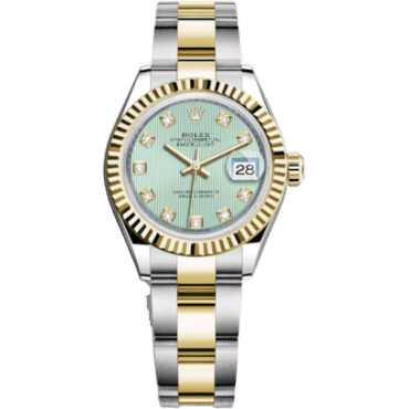 Rolex Lady-Datejust 28 Rolesor Yellow Fluted / Oyster / Mint Green Tuxedo 279173-0016