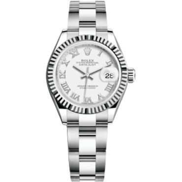 Rolex Lady-Datejust 28 Stainless Steel Fluted / White - Roman / Oyster 279174-0020