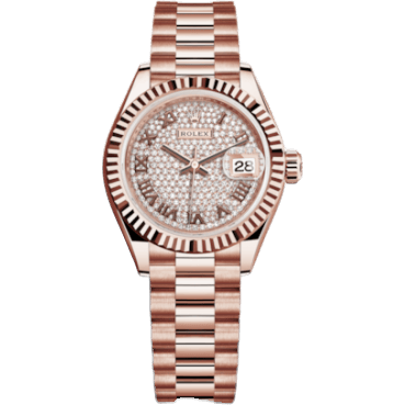 Lady-Datejust 28 Everose Fluted / President / Paved Roman