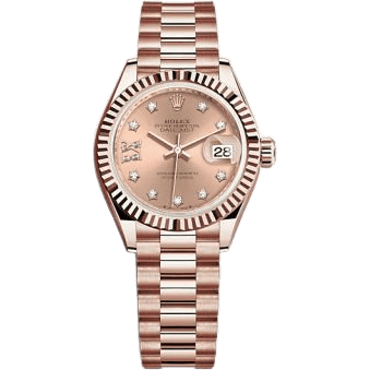 Rolex Lady-Datejust 28 Rose Gold / Fluted / Rose - Diamond / President 279175-0029
