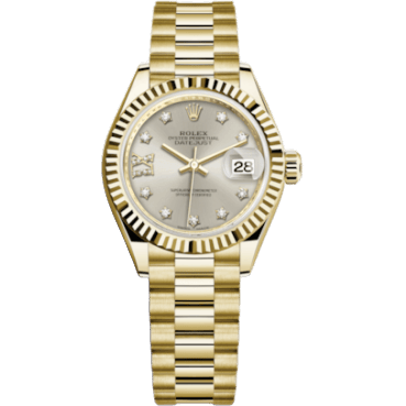 Rolex Lady-Datejust 28 Yellow Gold Fluted / President / Silver Diamond 279178-0002