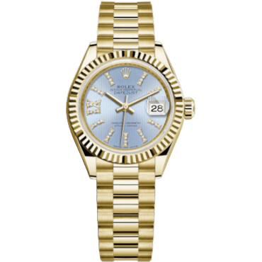 Rolex Lady-Datejust 28 Yellow Gold Fluted / President / Cornflower Diamond 279178-0009