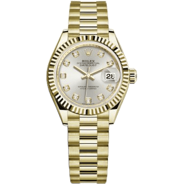 Rolex Lady-Datejust 28 Yellow Gold Fluted / President / Silver Diamond 279178-0015