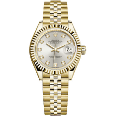 Rolex Lady-Datejust 28 Yellow Gold Fluted / Jubilee / Silver Diamond 279178-0016
