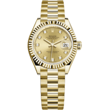 Rolex Lady-Datejust 28 Yellow Gold Fluted / President / Champagne Diamond 279178-0017
