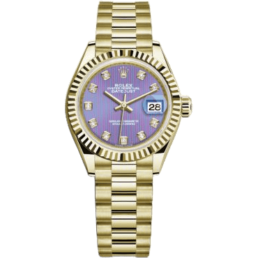 Rolex Lady-Datejust 28 Yellow Gold Fluted / President / Lavender Diamond 279178-0018