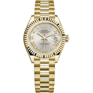 Rolex Lady-Datejust 28 Yellow Gold Fluted / President / Silver Roman 279178-0020