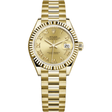 Rolex Lady-Datejust 28 Yellow Gold Fluted / President / Champagne Roman 279178-0022