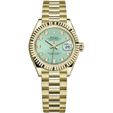 Rolex Lady-Datejust 28 Yellow Gold Fluted / President / Green Diamond 279178-0027