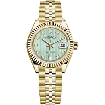 Rolex Lady-Datejust 28 Yellow Gold Fluted / Jubilee / Green Diamond 279178-0028