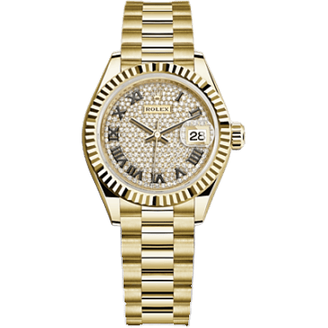 Rolex Lady-Datejust 28 Yellow Gold Fluted / President / Paved Roman 279178-0031