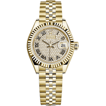 Rolex Lady-Datejust 28 Yellow Gold Fluted / Jubilee / Paved Roman 279178-0032