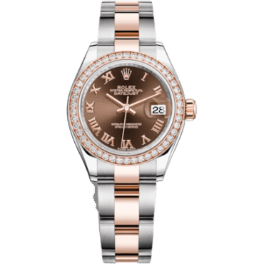 Rolex Lady-Datejust 28 Rolesor Rose Diamond / Oyster / Chocolate Roman 279381rbr-0010