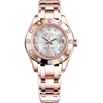 Datejust Pearlmaster 29 Everose 12 Diamond Mother of Pearl Roman