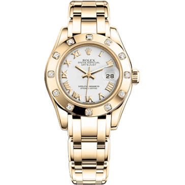 Datejust Pearlmaster 29 Yellow Gold Diamond / White Roman